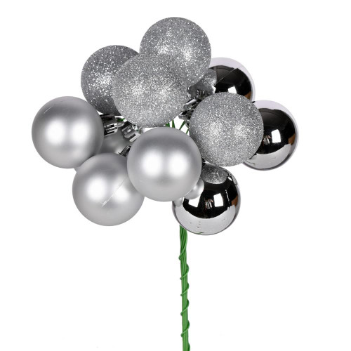 Vickerman N192507 12" Silver Ball Ornament Pick 4/Bg