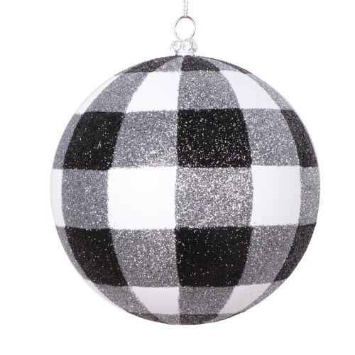 Vickerman MT2212320 - 4.7 inch Black & White Glitter Ball Christmas Ornament - 3 Pack