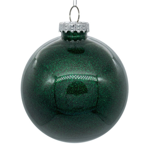  Vickerman N211074 4" Midnt Green Glitter Clear Ball 6/bag 