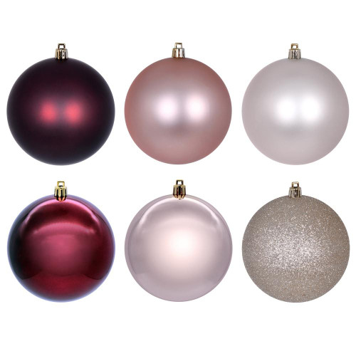 Vickerman N220162 - 2.4 inch Rose Gold, Burgundy & Oat Ball Christmas Ornament Set - 18 Pack