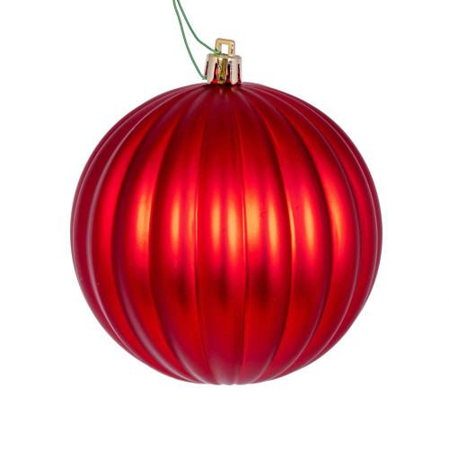 Vickerman N222203DMV 4" Red Matte Lined Ball Ornament 6/Bg