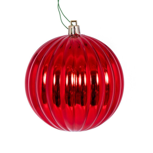  Vickerman N222203DSV 4" Red Shiny Lined Ball Ornament 6/Bg 