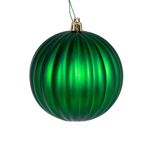 Vickerman N222204DMV 4" Green Matte Lined Ball Ornament 6/Bg