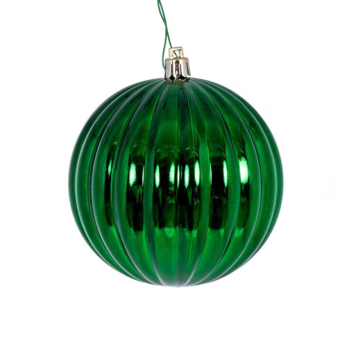  Vickerman N222204DSV 4" Green Shiny Lined Ball Ornament 6/Bg 