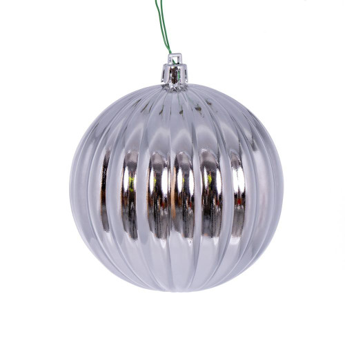 Vickerman N222207DSV 4" Silver Shiny Lined Ball Ornament 6/Bg