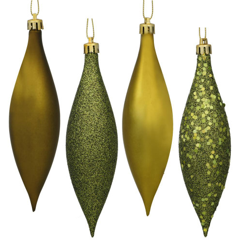 Vickerman N500114 - 5.5 inch Olive 4-Finish Teardrop Christmas Ornament - 8 Pack