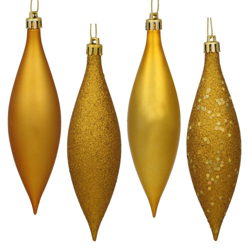 Vickerman N500130 - 5.5 inch Antique Gold 4-Finish Teardrop Christmas Ornament - 8 Pack