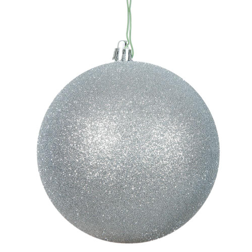  Vickerman N590807DG 3" Silver Glitter Ball Drilled 12/Bag 