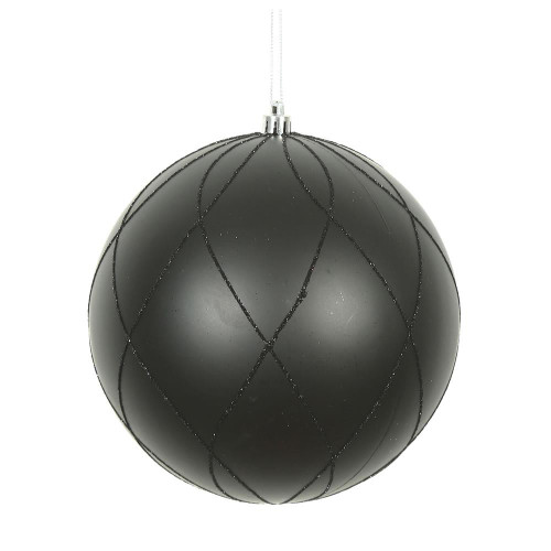 Vickerman N170717D 6" Black Matt Glitter Swirl Ball 3/Bx