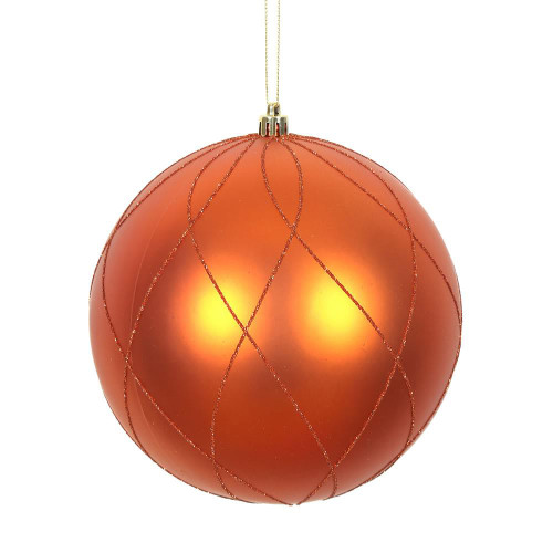 Vickerman N170718D 6" Burn Orange Matt Glit Swirl Ball 3/Bx