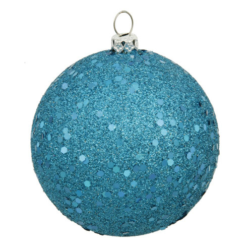 Vickerman N591012DQ 4" Turquoise Sequin Ball Drilled 6/Bag