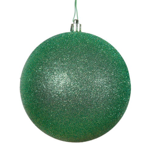  Vickerman N591204DG 4.75" Green Glitter Ball Drilled 4/Bag 