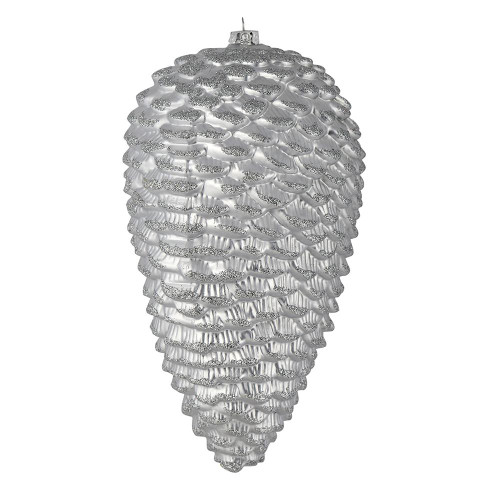 Vickerman N187307D 10" Silver Matte Glitter Pinecone 2/Box 