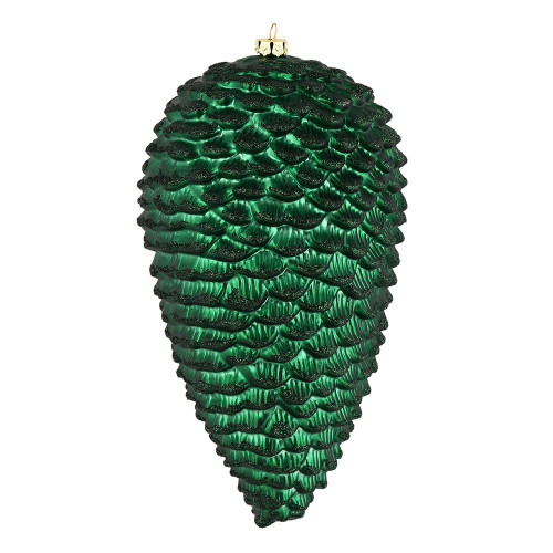 Vickerman N187374D - 10 inch Midnight Green Glitter Pinecone Christmas Ornament - 2 Pack