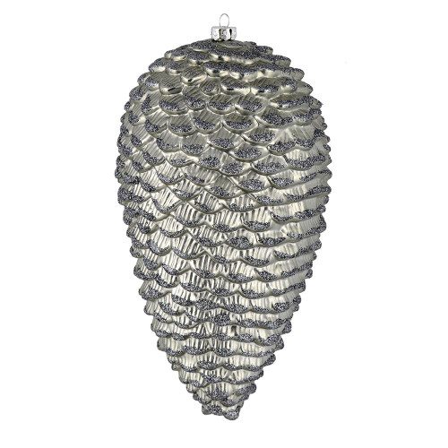  Vickerman N187387D 10" Pewter Matte Glitter Pinecone 2/Box 