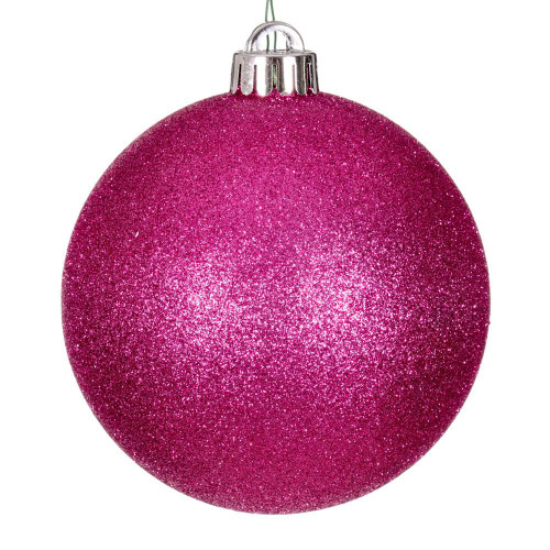  Vickerman N591259DG 4.75" Hot Pink Glitter Ball Drilled 4/Ba 