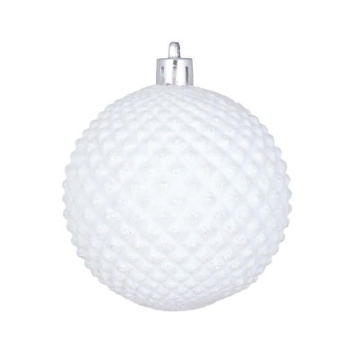 Vickerman N188511D 4" White Durian Glitter Ball 6/Bag