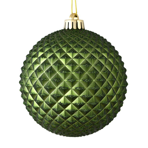 Vickerman N188764D - 6 inch Moss Green Glitter Ball Christmas Ornament - 4 Pack