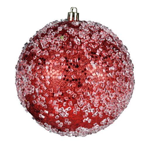 Vickerman N190303D - 6 inch Red Glitter Ball Christmas Ornament - 4 Pack