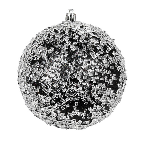 Vickerman N190317D - 6 inch Black Glitter Ball Christmas Ornament - 4 Pack