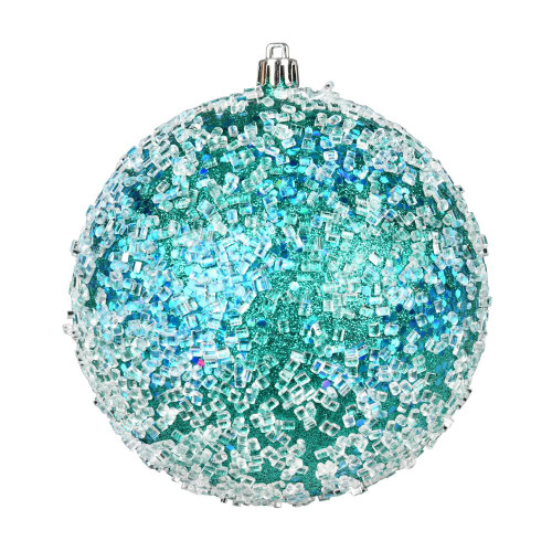  Vickerman N190342D 6" Teal Glitter Hail Ball 4/Bag 