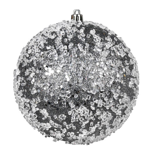  Vickerman N190387D 6" Pewter Glitter Hail Ball 4/Bag 