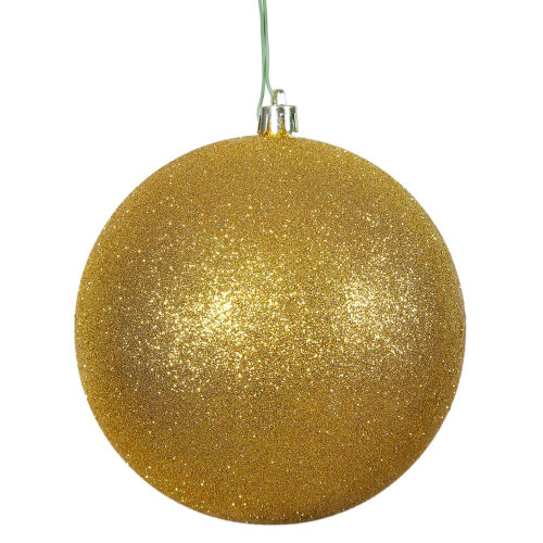 Vickerman N592030DG 8" Ant. Gold Glitter Ball Drilled Cap