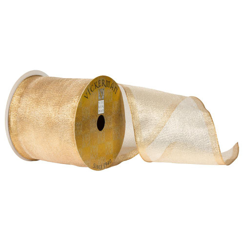 Vickerman Q170120 - Champagne Shiny Wired Decorative Ribbon - 4" x 10 Yards