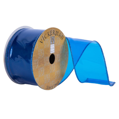 Vickerman Q201755 - Blue Transparent PVC Wired Decorative Ribbon - 2.5" x 10 Yards