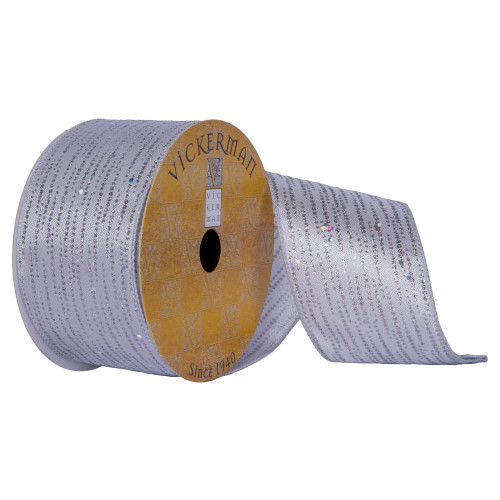 Vickerman Q202436 - Silver Sheen Glitter Lines Wired Decorative Ribbon - 2.5" x 10 Yards