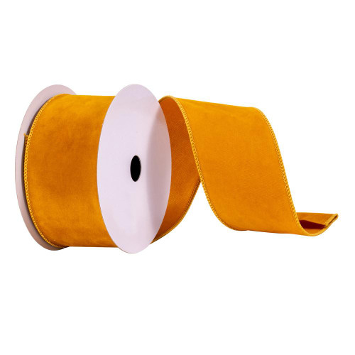 Vickerman Q214885 - Mustard Faux Suede Wired Decorative Ribbon - 2.5" x 10 Yards