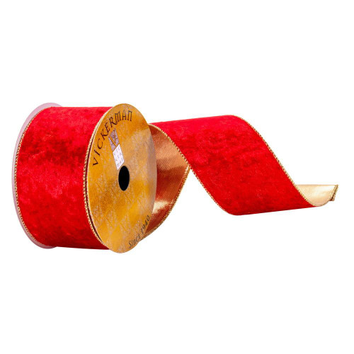  Vickerman Q214897 2.5"x10yd Red Velvet Gold Back Ribbon 