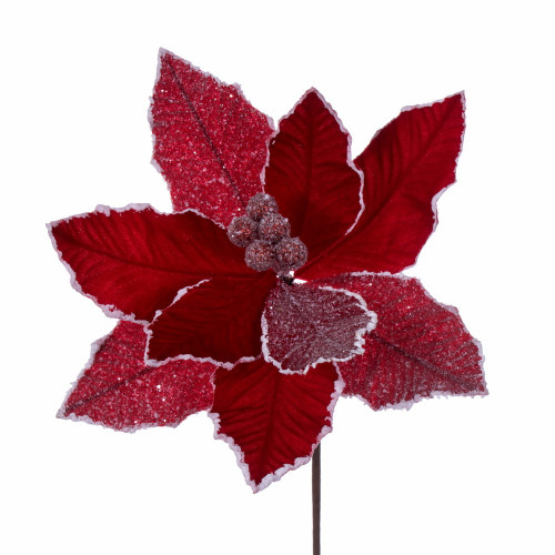 Vickerman QG213512 17" Red Glitter Petal Poinsettia 5/bag 
