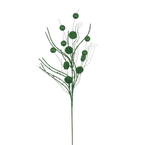 Vickerman QG220804 - 33 in. Green Ball Coin Glitter Twig Artificial Spray - 6 Pack