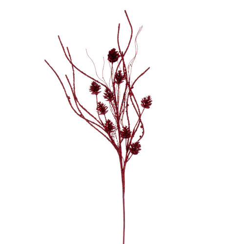 Vickerman QG224003 - 32 in. Red Pinecone Twig Glitter Artificial Spray - 6 Pack