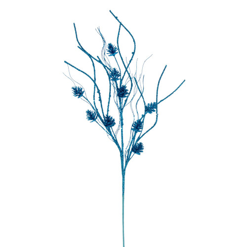 Vickerman QG224012 32" Turq Pinecone Twig Glitr Spray 6/Bg 
