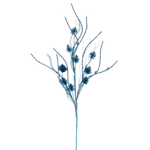 Vickerman QG224032 - 32 in. Baby Blue Cone Twig Glitter Artificial Spray - 6 Pack