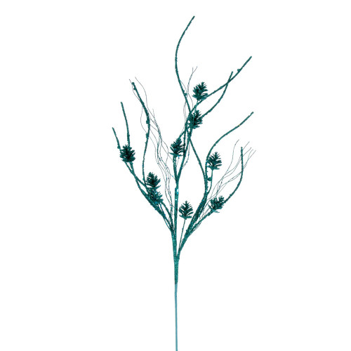 Vickerman QG224042 - 32 in. Teal Pinecone Twig Glitter Artificial Spray - 6 Pack