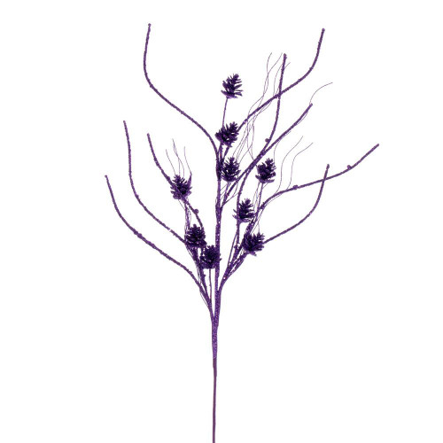 Vickerman QG224066 - 32 in. Purple Pinecone Twig Glitter Artificial Spray - 6 Pack