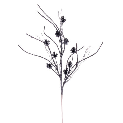 Vickerman QG224087 - 32 in. Pewter Pinecone Twig Glitter Artificial Spray - 6 Pack