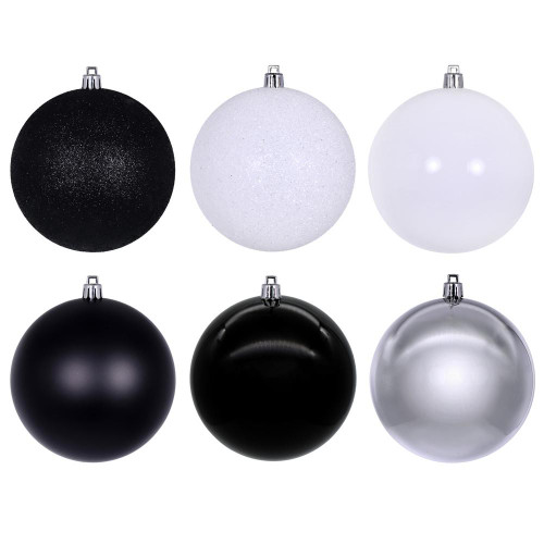 Vickerman N220552 - 3 inch White, Silver & Black Ball Christmas Ornament Set - 24 Pack