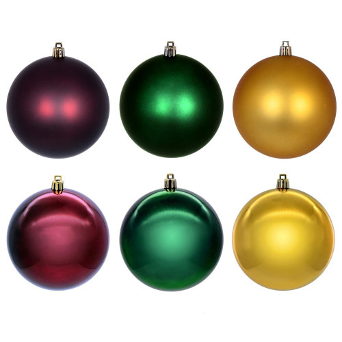 Vickerman N220756 - 4 inch Green, Gold & Burgundy Ball Christmas Ornament Set - 18 Pack