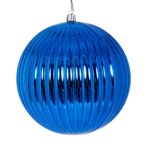Vickerman N222402DSV - 6 inch Blue Shiny Ball Outdoor Christmas Ornament - 4 Pack