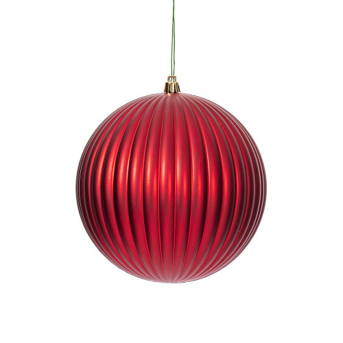 Vickerman N222403DMV 6" Red Matte Lined Ball Ornament 4/Bg