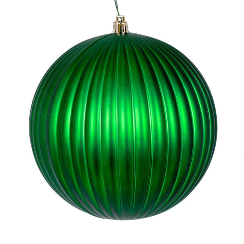 Vickerman N222404DMV 6" Green Matte Lined Ball Ornament 4/Bg