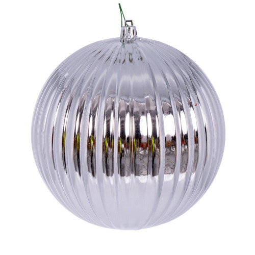  Vickerman N222407DSV 6" Silver Shiny Lined Ball Ornament 4/Bg 