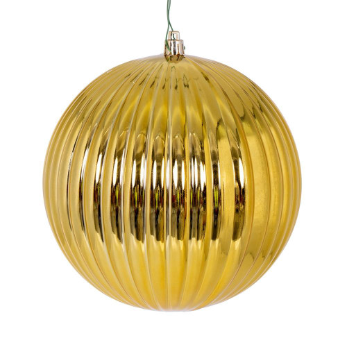  Vickerman N222408DSV 6" Gold Shiny Lined Ball Ornament 4/Bg 