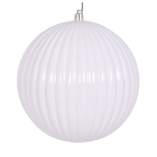 Vickerman N222411DSV 6" White Shiny Lined Ball Ornament 4/Bg