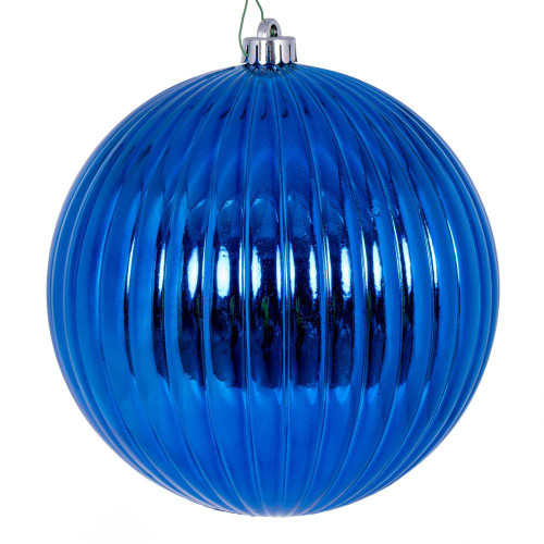 Vickerman N222502DSV 8" Blue Shiny Lined Ball Ornament