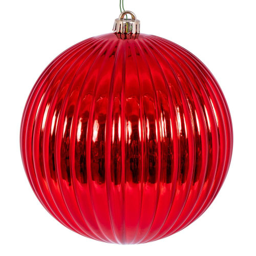 Vickerman N222503DSV 8" Red Shiny Lined Ball Ornament